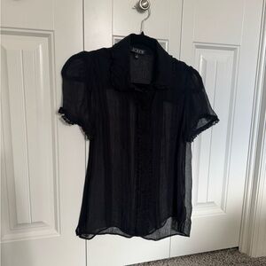 J. Crew Black Sheer Short-Sleeve Button-Up Blouse